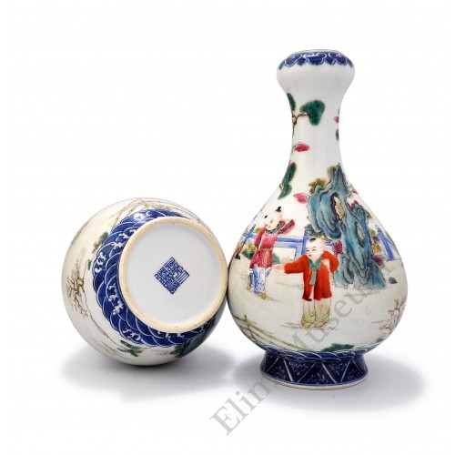 1501 A Qing Fengcai garlic vase with playing children